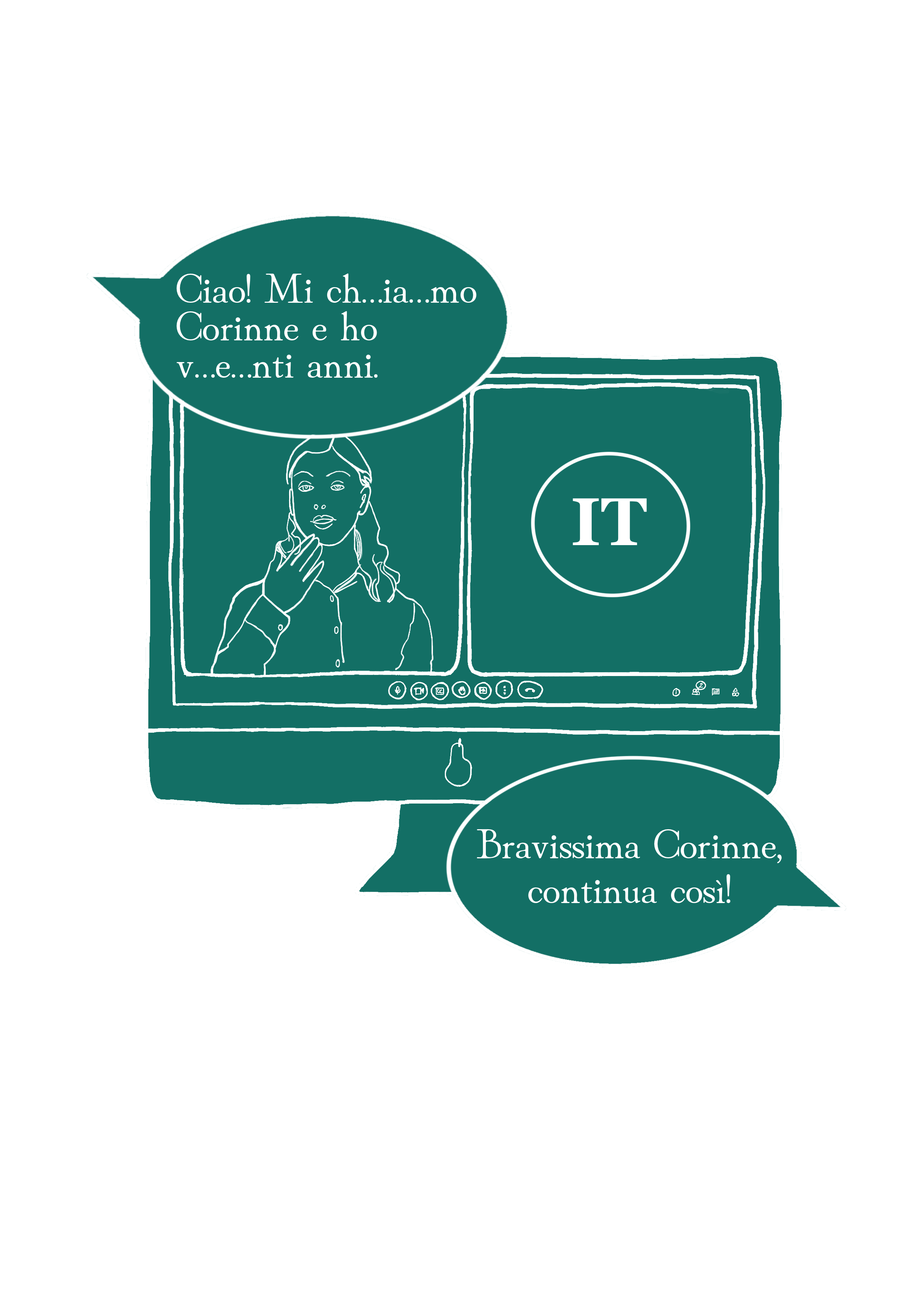 A first Italian lesson on a video call, with the teacher encouraging a beginner