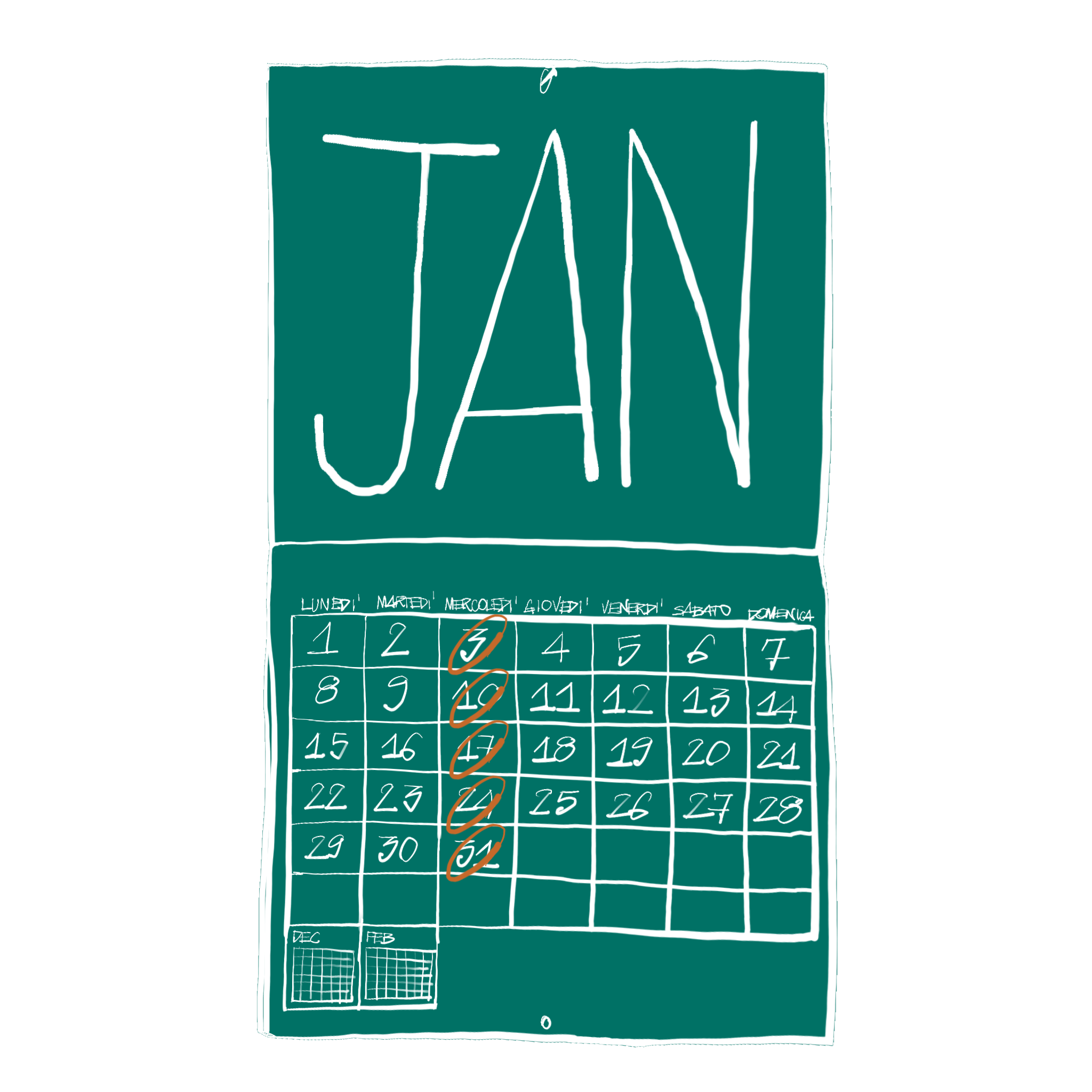 A calendar with the course weeks already marked