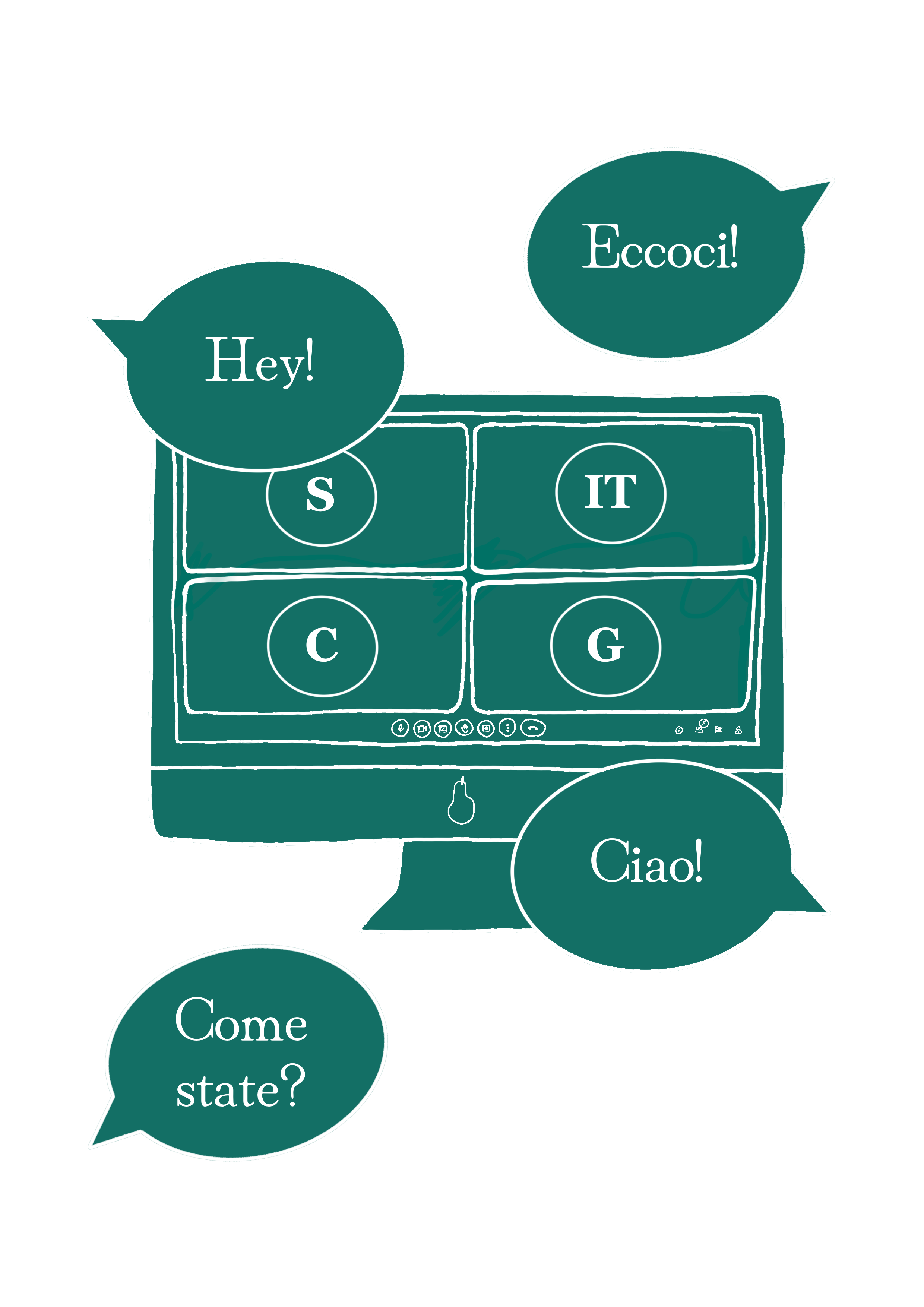 An online group lesson where four students greet each other in Italian